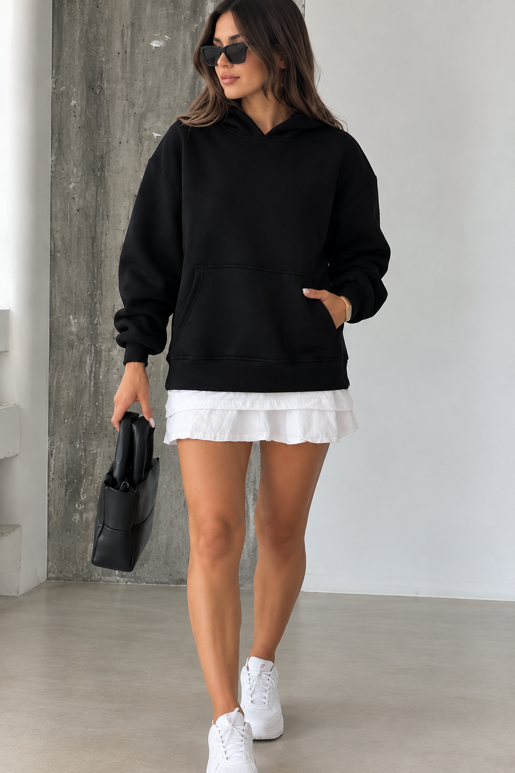 Oversize Kapüşonlu Kanguru Cepli Sweatshirt -