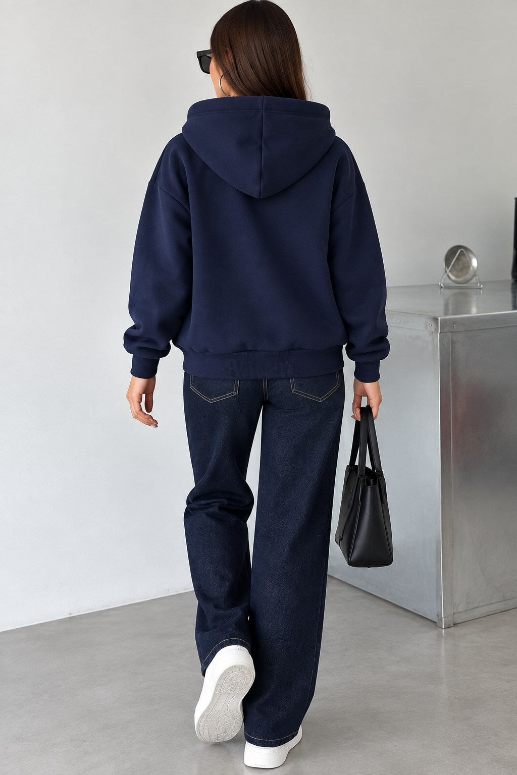 Kadın Oversize Kapüşonlu Fermuarlı Sweatshirt