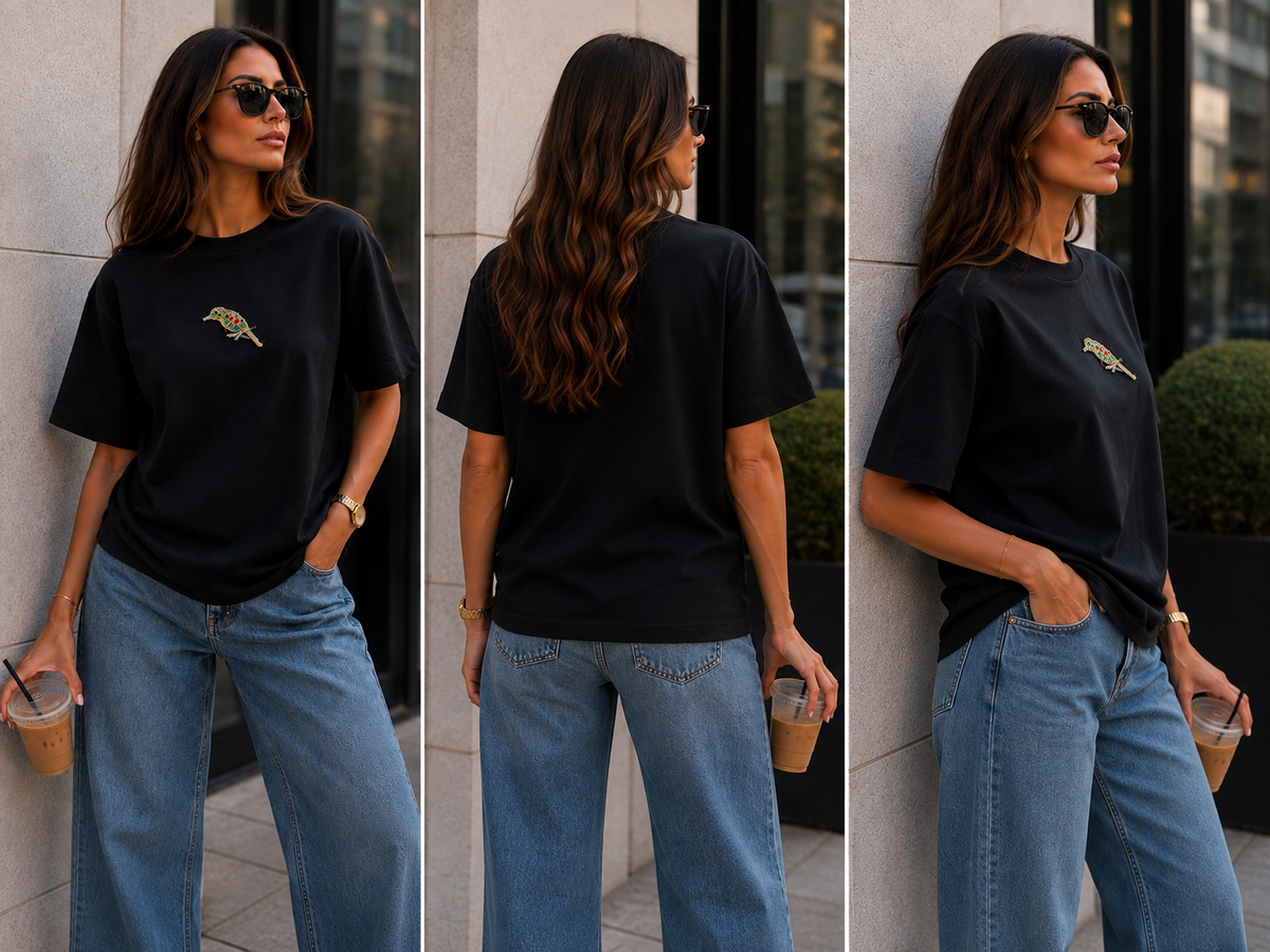 Oversize tişört modal kumaş taş aksesuar