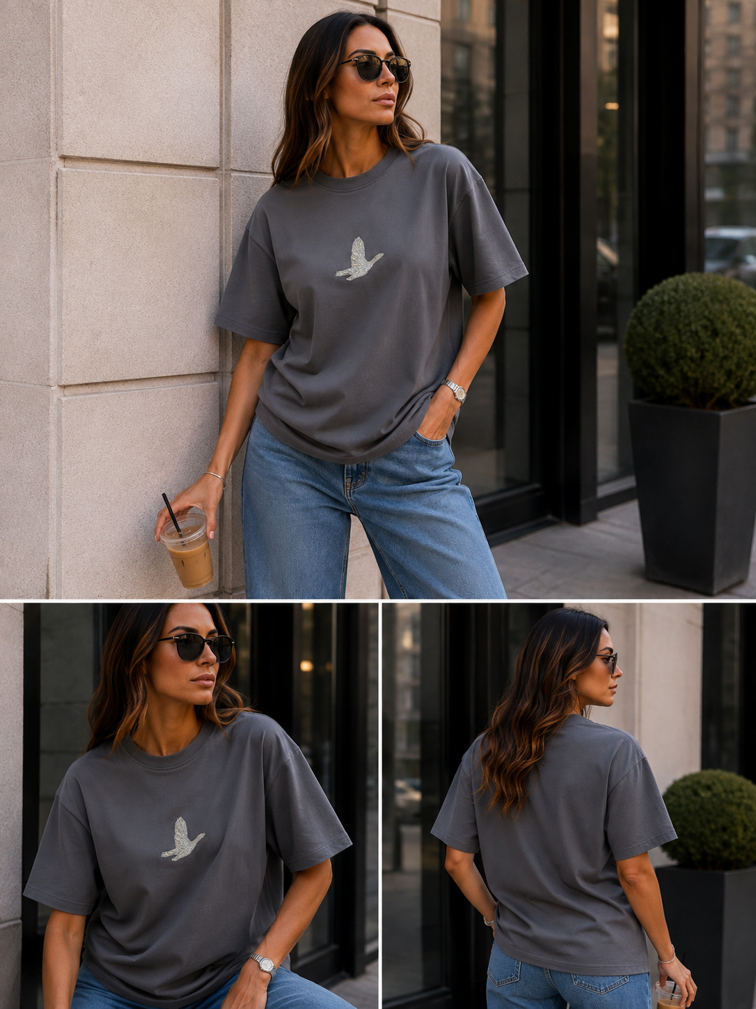Oversize tişört taş aksesuar modal kumaş Replika üründür