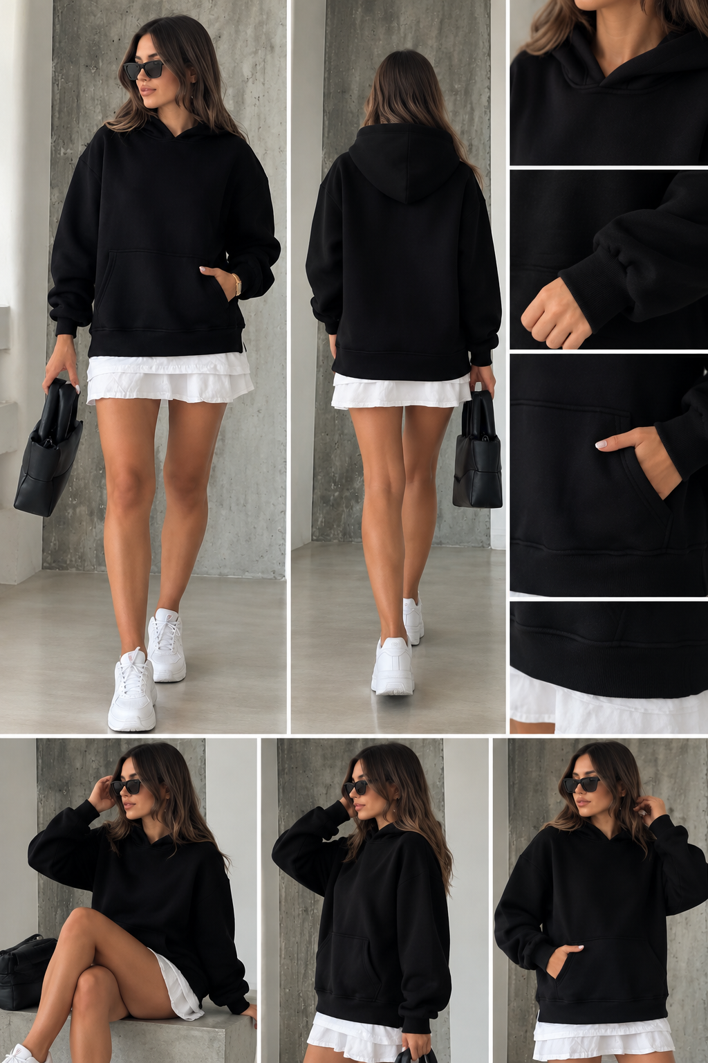 Oversize Kapüşonlu Kanguru Cepli Sweatshirt -