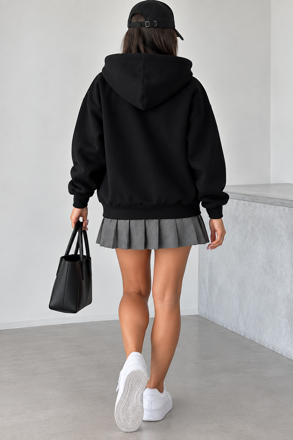 Kadın Oversize Kapüşonlu Fermuarlı Sweatshirt