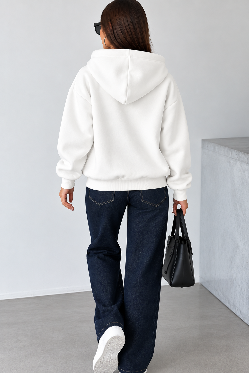 Kadın Oversize Kapüşonlu Fermuarlı Sweatshirt