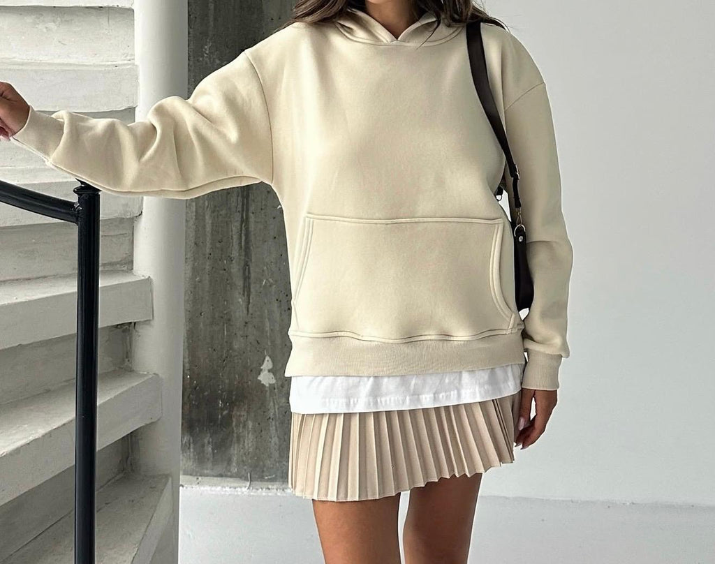 Oversize Kapüşonlu Kanguru Cepli Sweatshirt -