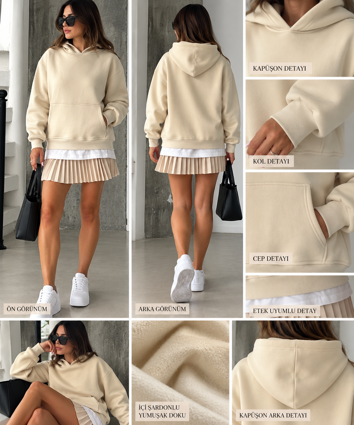 Oversize Kapüşonlu Kanguru Cepli Sweatshirt -