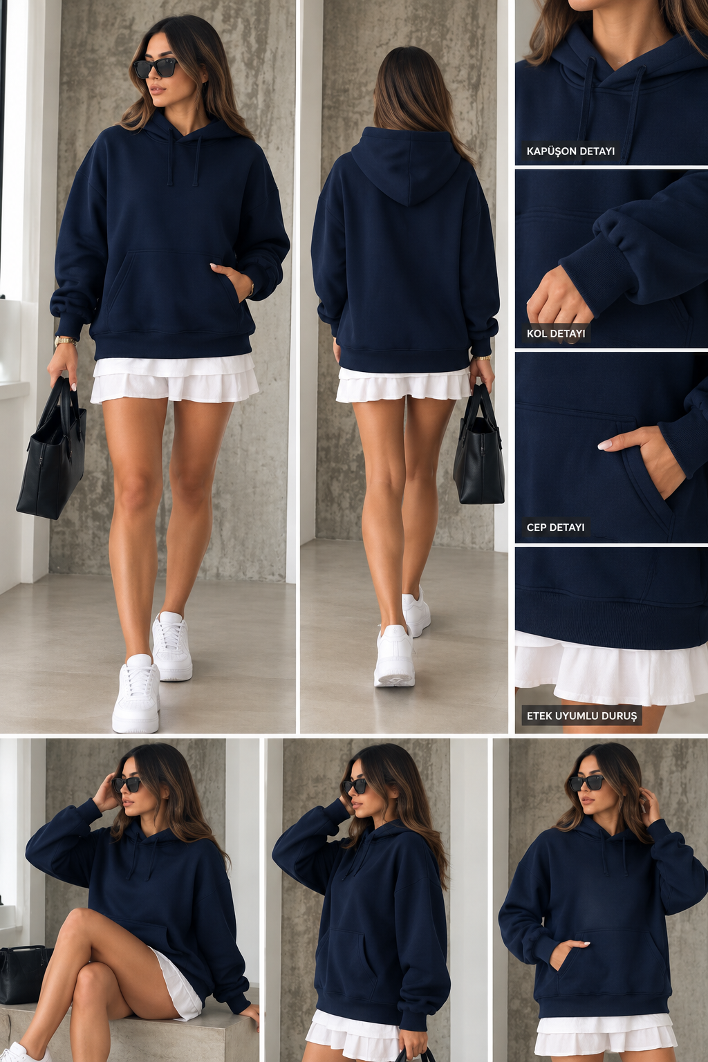 Oversize Kapüşonlu Kanguru Cepli Sweatshirt -